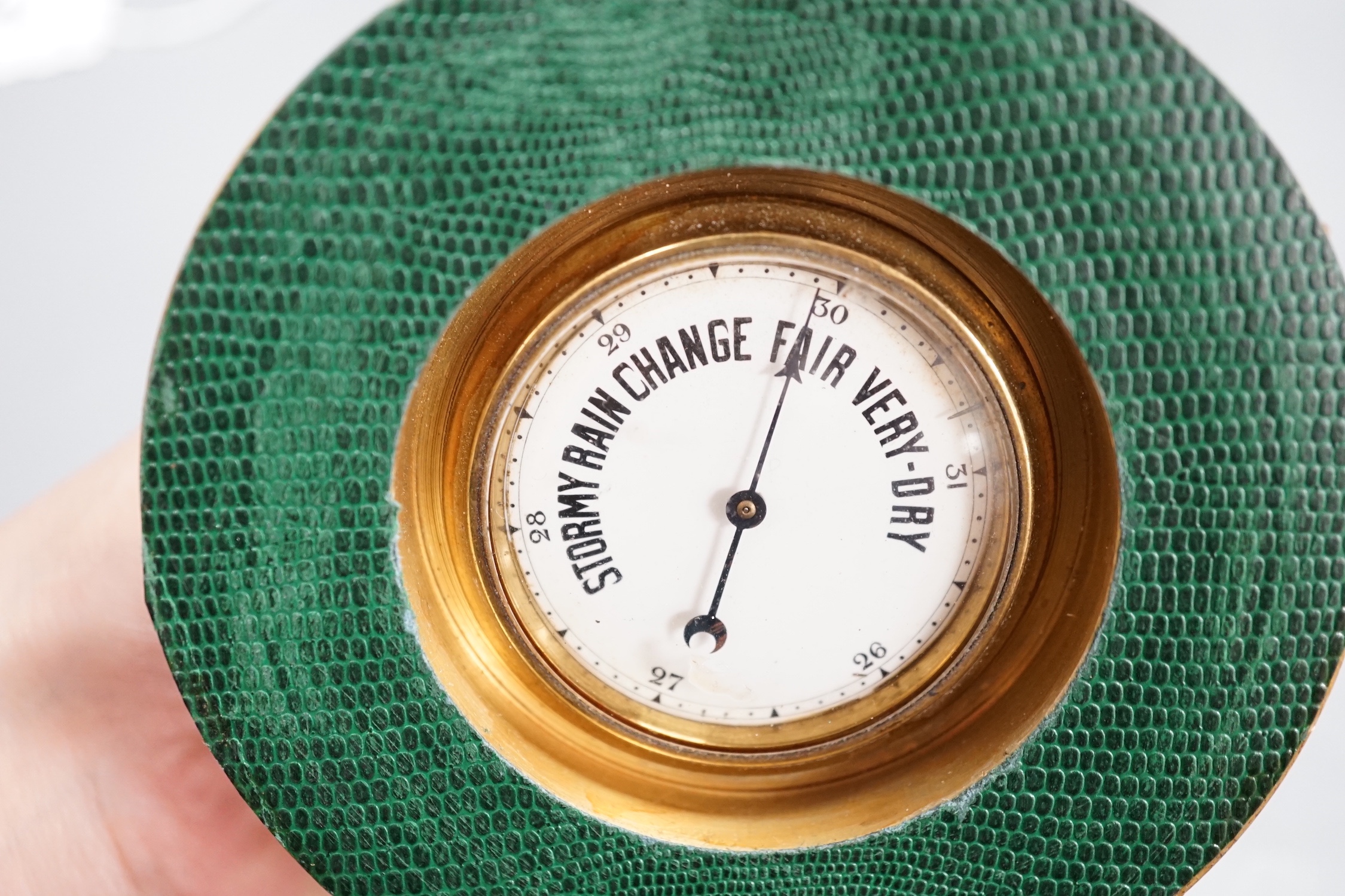 An unusual late 19th/early 20th century ostrich egg timepiece with encased compass and barometer - key included, 29cm high